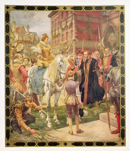 La Regina Elisabetta I (1530-1603) apre la Borsa Reale nel 1570, illustrazione da 